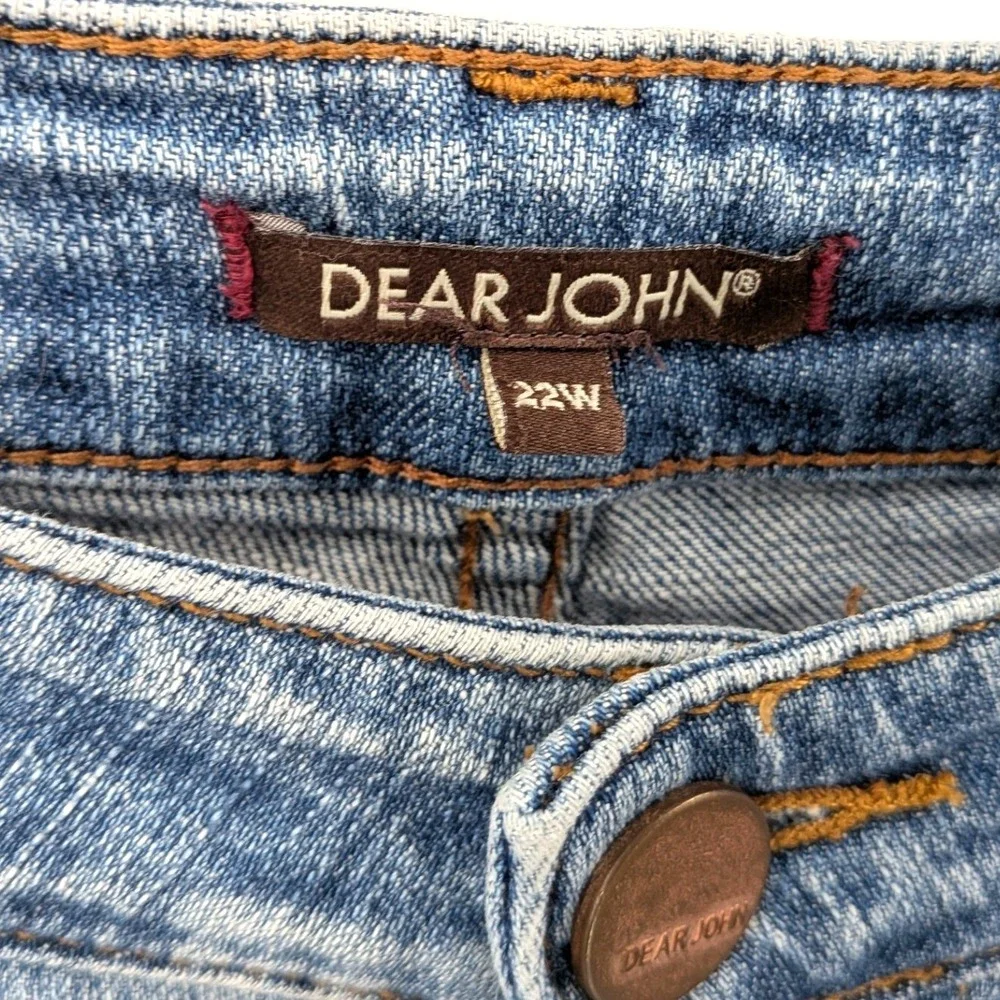 Dear John Distressed Bootcut Jeans Medium Wash Stretch Denim Plus Size 22W